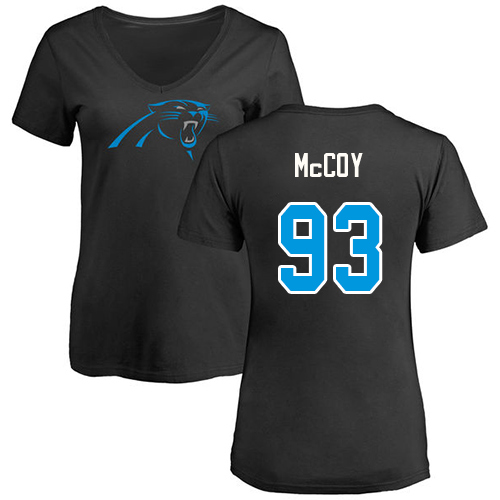 Carolina Panthers Black Women Gerald McCoy Name and Number Logo Slim Fit NFL Football #93 T Shirt->carolina panthers->NFL Jersey